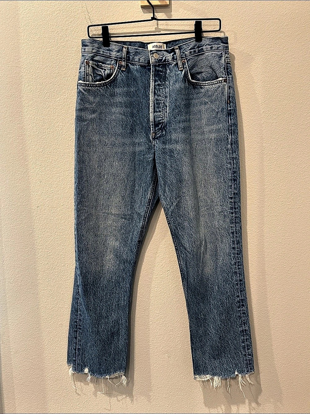 AGOLDE Riley Crop Straight Leg Jeans in Blue Waist 29